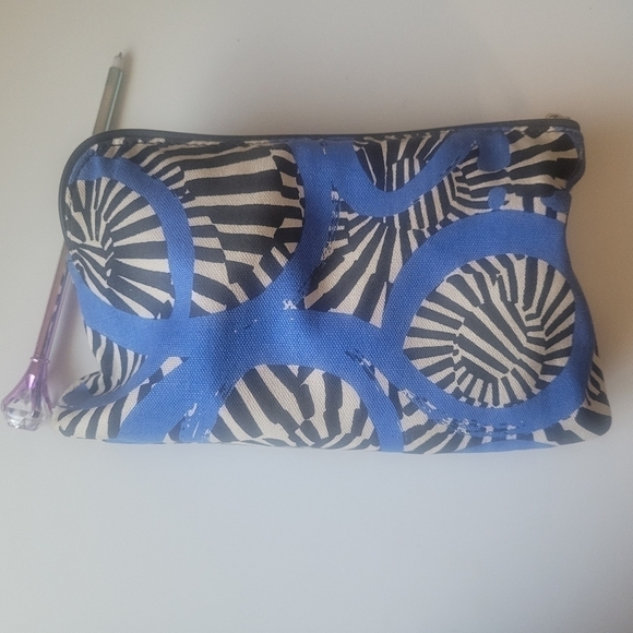 ESTEE LAUDER blue black and white cosmetic bag travel pouch with gold zip - Picture 4 of 6